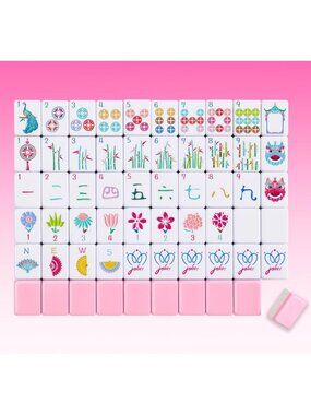 160 Pink Engraved Mahjong Tiles Set with Carrying Bag & Accessories - 1.2'' Size
